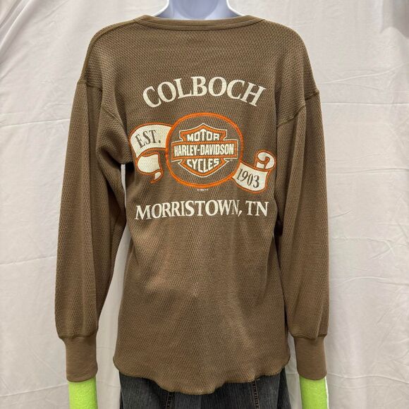Vintage 90s Harley Davidson Thermal Long Sleeve Shirt Eagle Logo USA Made - Picture 4 of 7